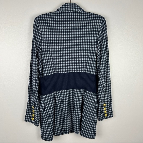 Cabi Checkup Gingham Longline Gold Button Blazer Jacket Medium Navy - Picture 14 of 14
